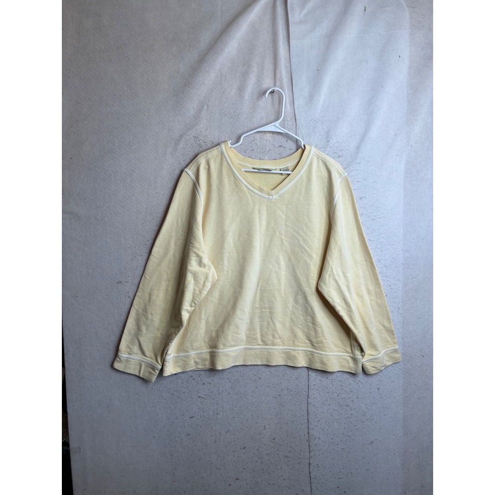 Eddie Bauer Vintage V-Neck Sweatshirt Pale Yellow Cotton French Terry XL